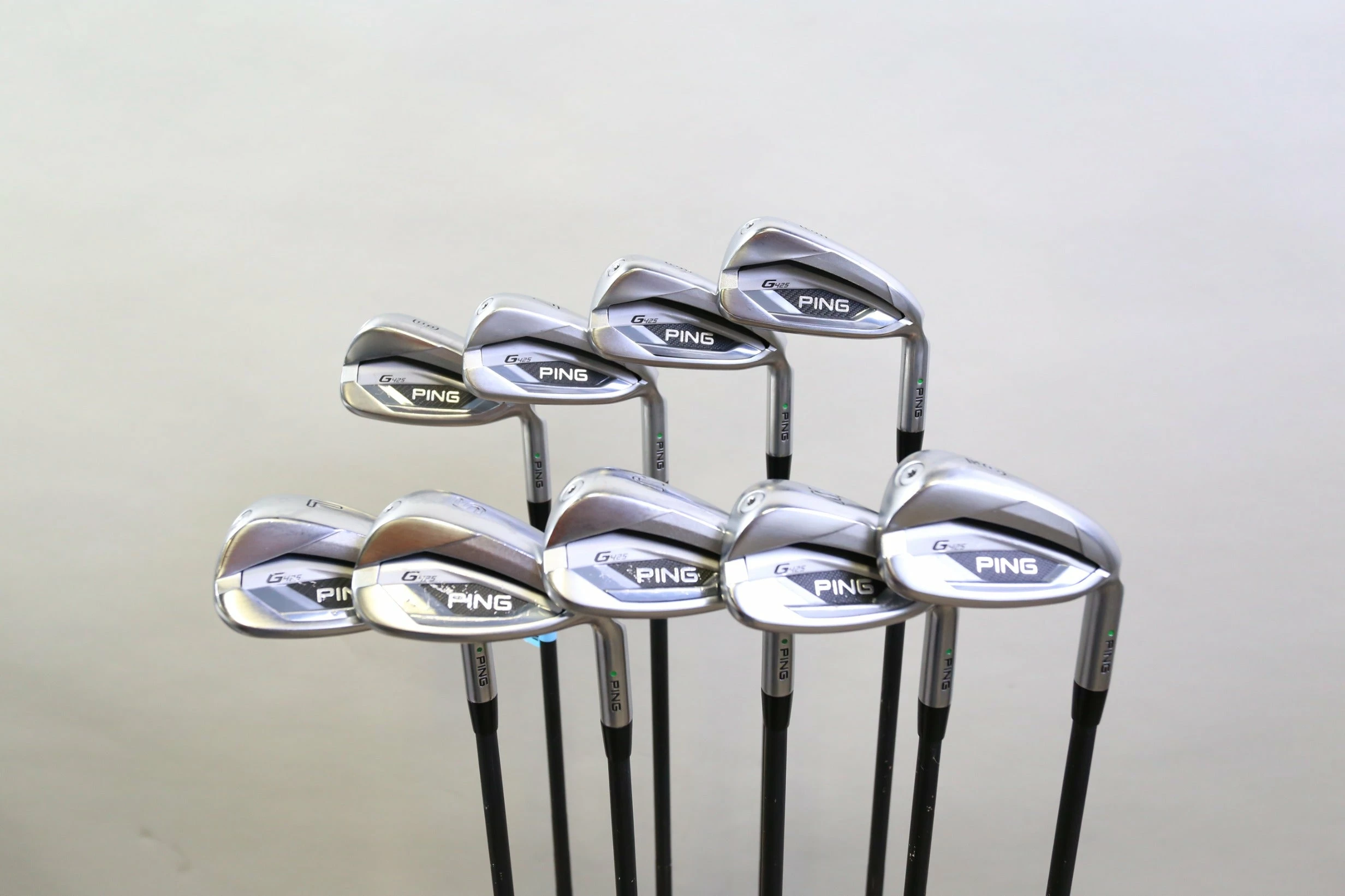 Ping G425 5-9, PW, UW, SW, LW Green Dot Iron Set RH Ping AWT 2.0 Shafts Stiff 3 Ping G425 5-9, PW, UW, SW, LW Green Dot Iron Set RH Ping AWT 2.0 Shafts Stiff
