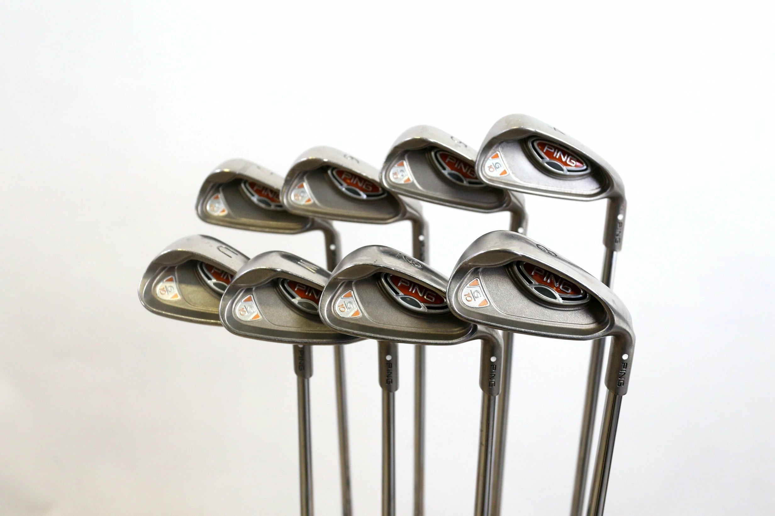 Ping G10 White Dot 4-PW-UW Iron Set RH +0.75 In Ping AWT Steel Stiff Flex 3 Ping G10 White Dot 4-PW-UW Iron Set RH +0.75 In Ping AWT Steel Stiff Flex